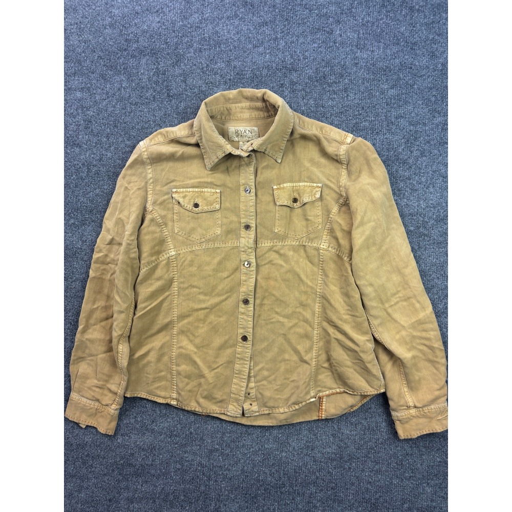 Ryan Michael Button Down Shirt Womens Medium Tan Western Tencel Viscose Blouse